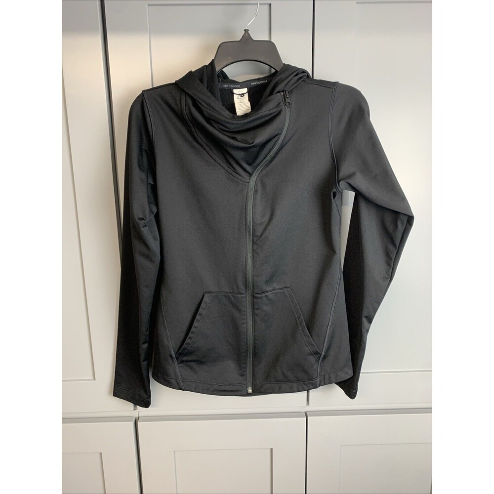 New Balance Womens Asymmetrical Side Zip Hoodie Black Performance Jacket XS - Picture 2 of 7